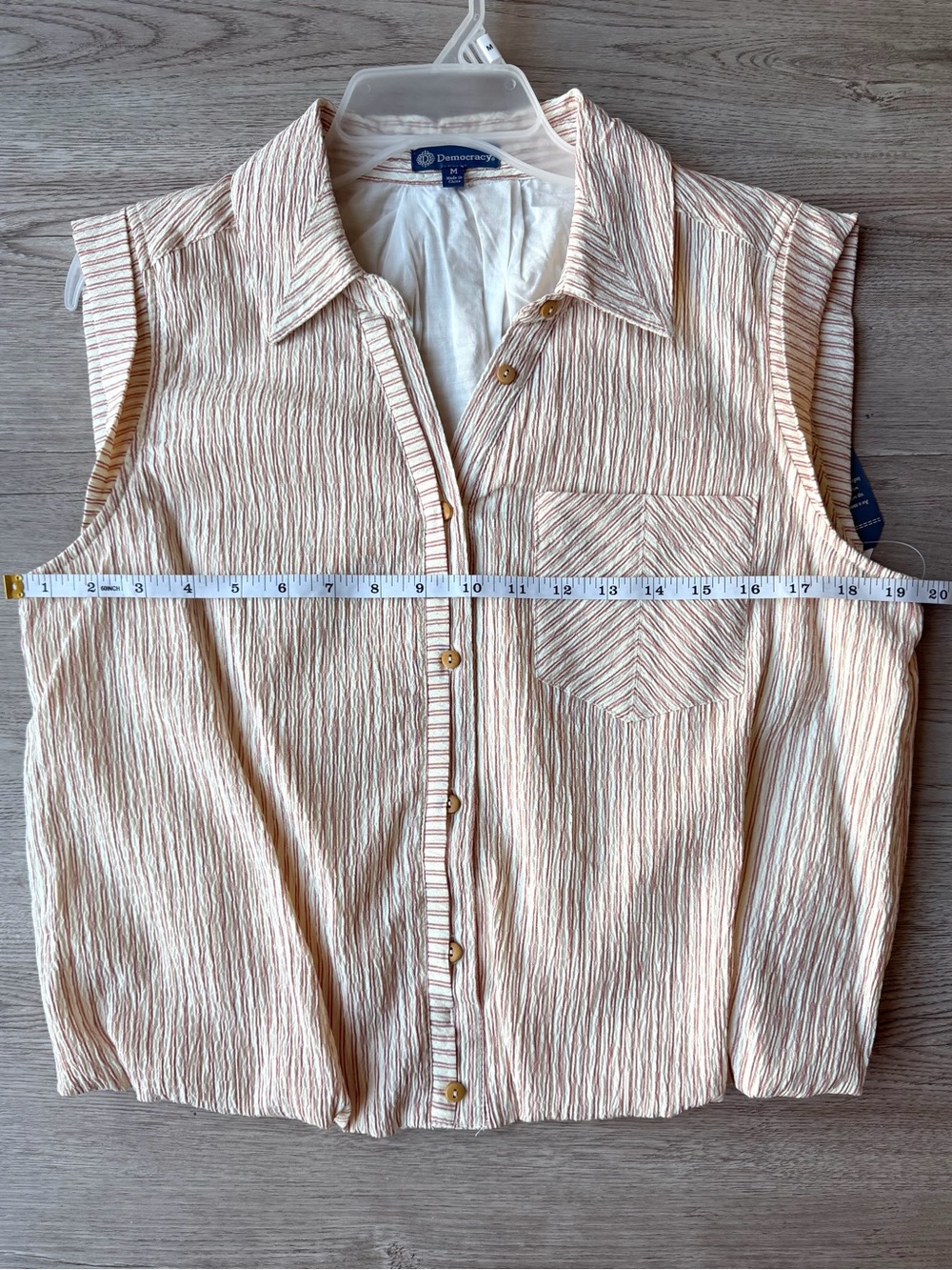 NWT Democracy Ecru Fired Brick Stripe Cap Sleeve Bubble Hem Blouse M - Picture 11 of 15